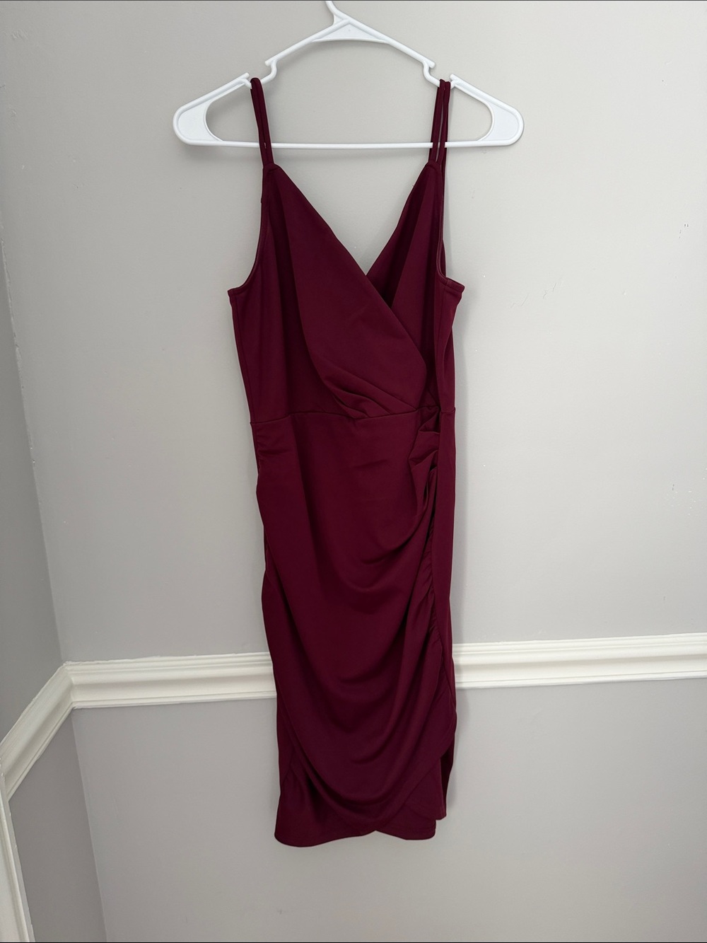 Women's Wine Red Wrap-Style Sleeveless Dress
